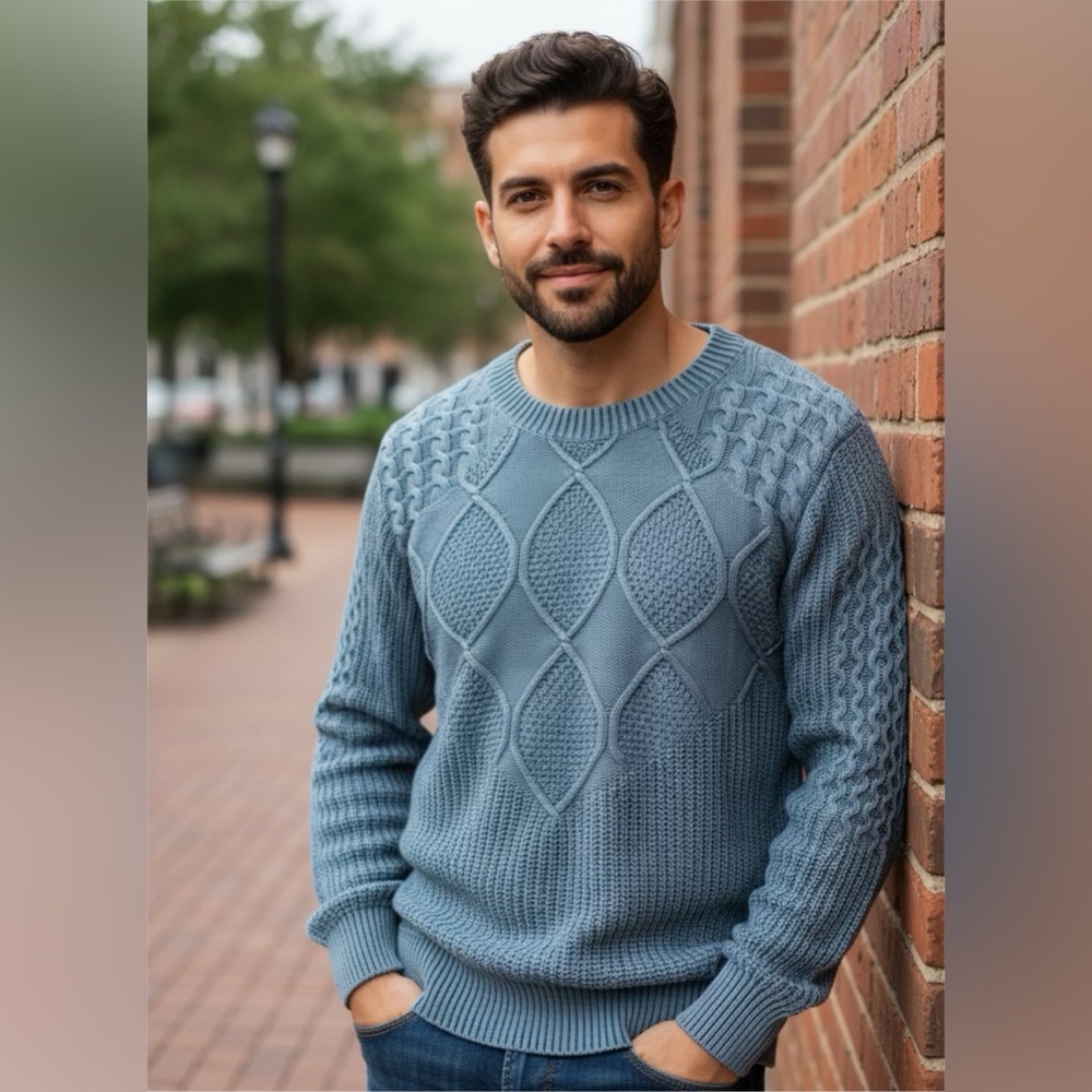 Anatasevich Men’s Light Blue Cable Knit Sweater